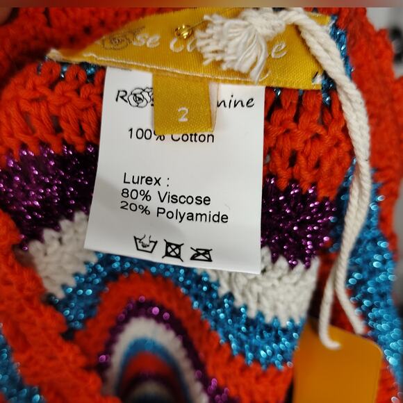 ROSE CARMINE Metallic Crochet-Knit Cotton Stripe Bikini Set Top M/L Bottoms 2 - Picture 4 of 16